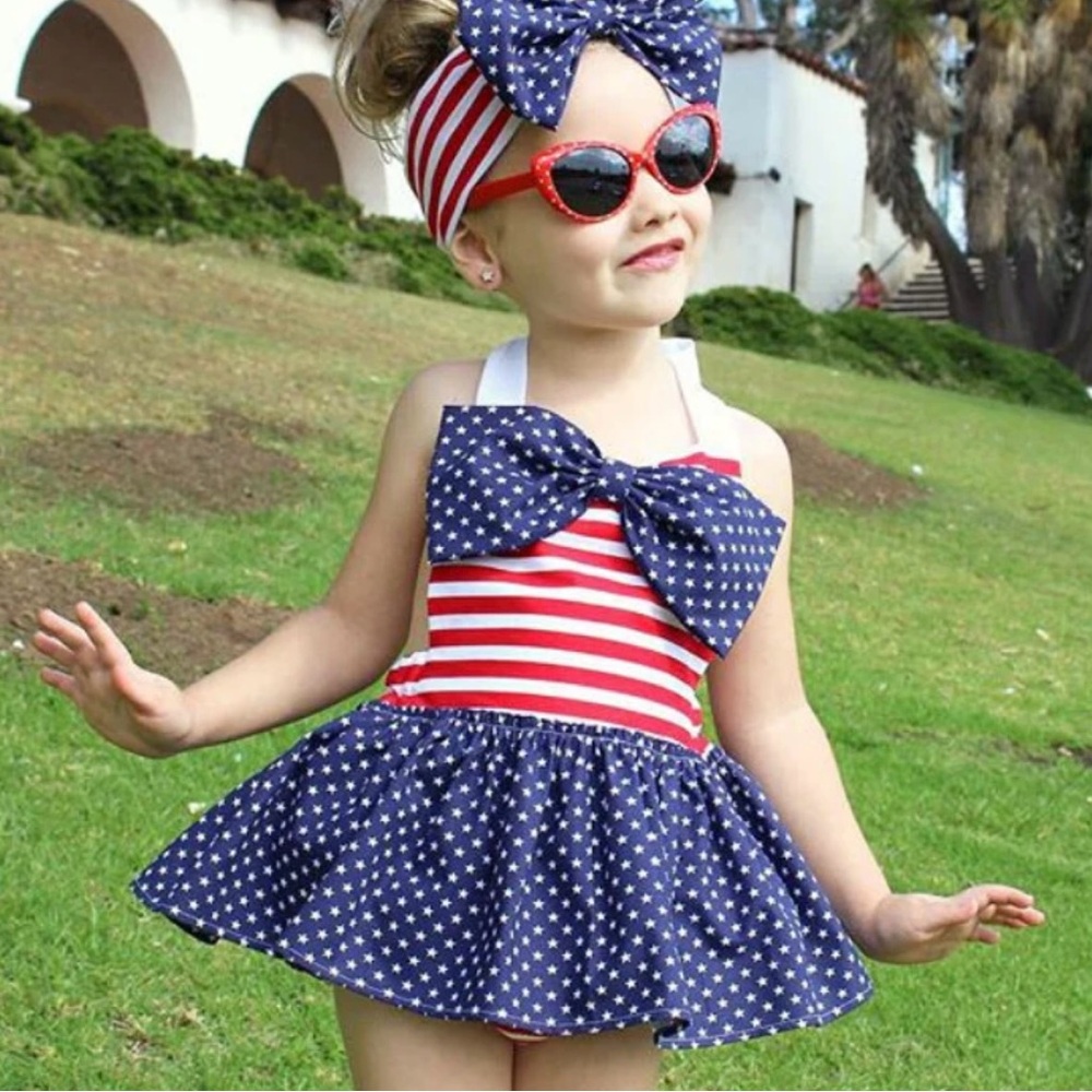 Arshiner Patriotic one‎ piece bathing suit with halter straps! NWT super cute!